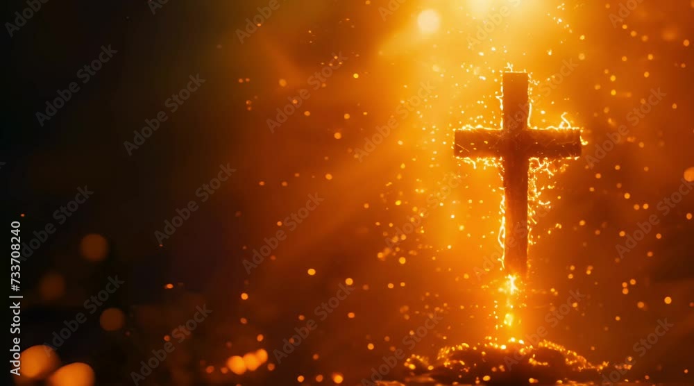 glowing fiery cross with lights Generative AI glowing fiery cross with lights Generative AI
