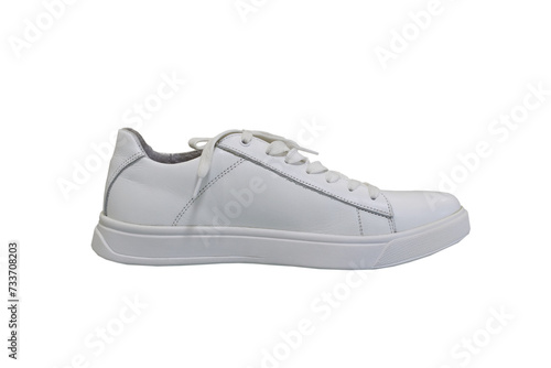 one white sneaker leather isolated, youth fashion shoes on a white background, leather sneakers