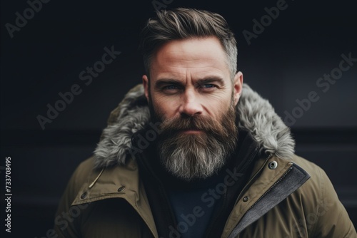 Portrait of a bearded man with a stylish haircut. Men's beauty, fashion.