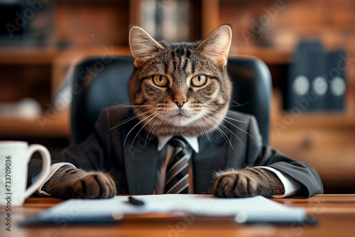 Cat businessman. Fluffy leader. Concept