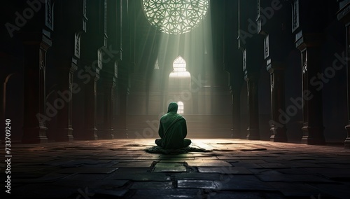 Muslim Man Praying in Mosque, Dua, Praying, Ramadan Kareem Concept