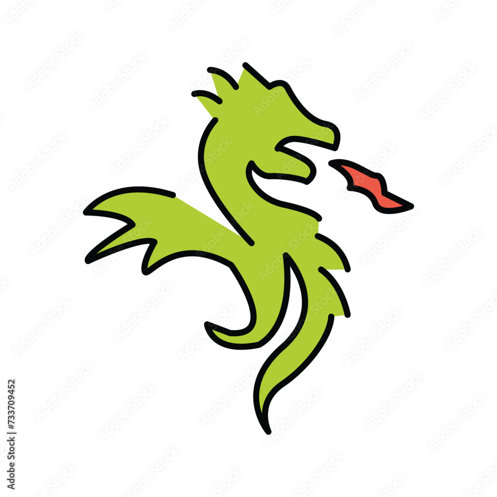Dragon vector icon, a mythical creature resembling a giant reptile found in the folklore of many cultures.Isolated Chinese New Year, St. George's Day, medieval and fantasy sign design.