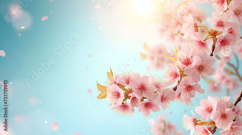 sakura branch closeup against blue sky background with space for text © katerinka