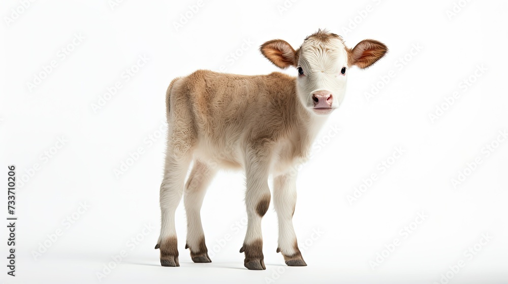 adorable baby cow white background