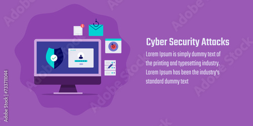 Cyber security attack, Prevention from cyber attack, Internet security, Phishing, information stealing, Cyber security, Vector illustration banner