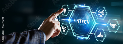 Fintech Financial technology Cryptocurrency investment and digital money. Business concept on virtual screen.