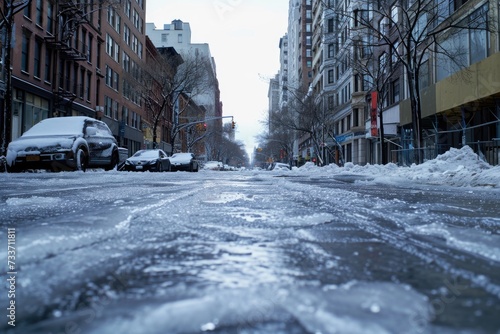 A frozen street in the city . result of global warming and climate change © Evon J