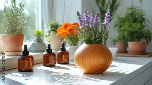 Wallpaper Mural Wooden Bowl Amidst Aromatherapy and Plants Torontodigital.ca