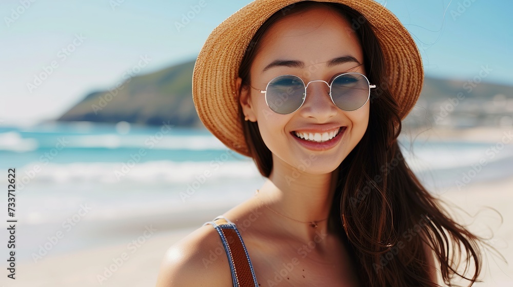 Beautiful and natural images of Asian women's faces suitable for beauty and beauty products. AI generation.