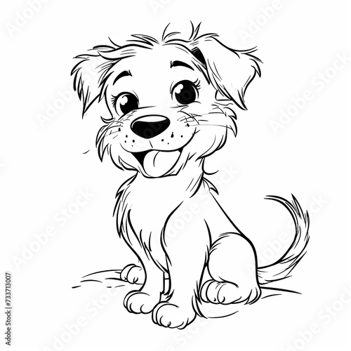 Vector image of a cute cartoon dog in black and white colors. Coloring page.