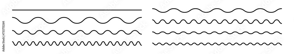 Wavy lines. Set of wavy horizontal lines. Wavy zigzag lines. Zig-zag vector elements - obrazy, fototapety, plakaty 