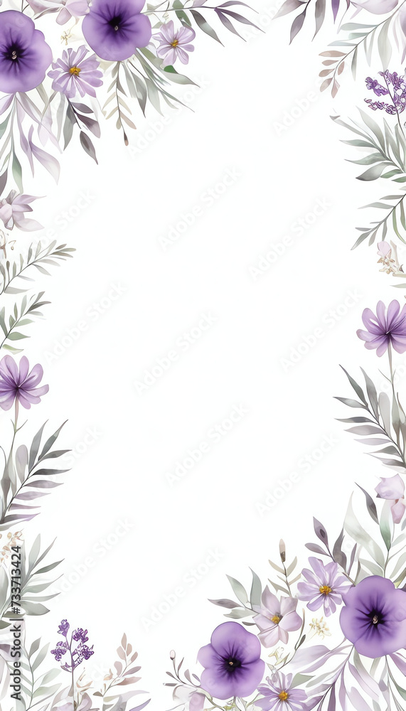 Watercolor soft purple flower border for wedding, birthday, card, background, invitation, wallpaper, sticker, decoration etc.