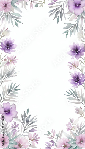 Watercolor soft purple flower border for wedding, birthday, card, background, invitation, wallpaper, sticker, decoration etc. © saritwat