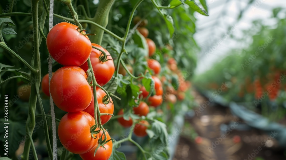 Harvest red tomatoes in a greenhouse. The concept of growing and selling vegetables.