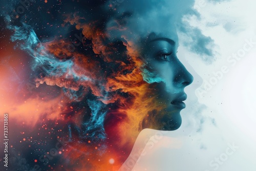 Cosmic Woman Profile with Nebulae