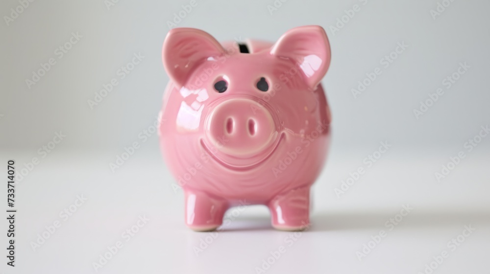 Pink piggy bank isolated on white background. Concept of investing, savings and money deposit.
