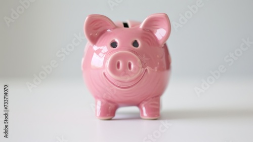 Pink piggy bank isolated on white background. Concept of investing  savings and money deposit.