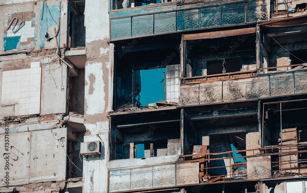 destroyed and burned houses in the city Russia Ukraine war destroyed and burned houses in the city Russia Ukraine war
