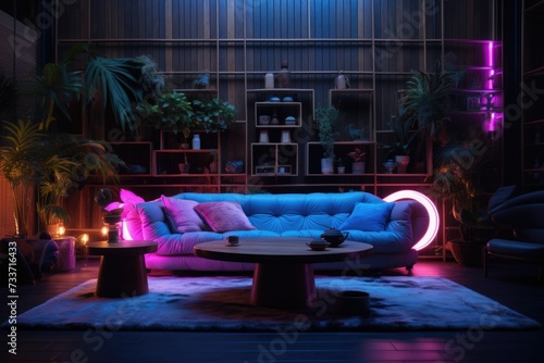 Neon-Lit Modern Living Room Decor