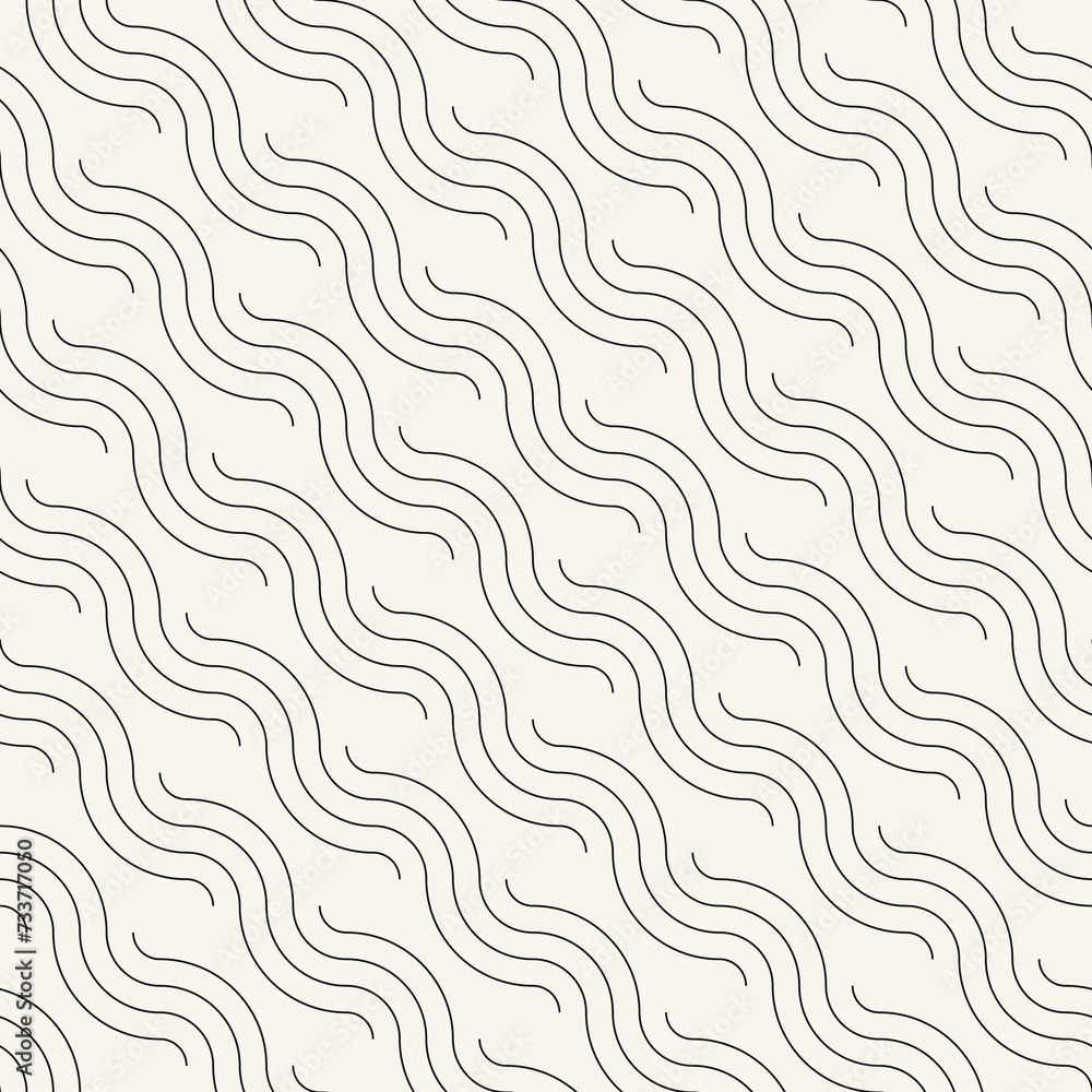 Seamless pattern. Geometric linear thin striped ornament. Stylish monochrome background. Vector repeating texture with winding linear tapes.