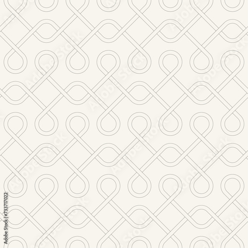 Seamless pattern. Geometric linear thin striped ornament. Stylish monochrome background. Vector repeating texture with winding linear tapes.