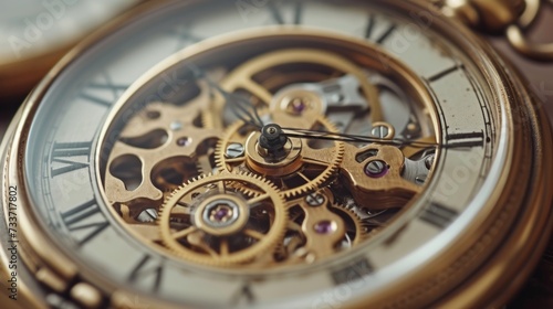 A journey through time with a macro shot of a classic pocket watch's gears, showcasing the art of watchmaking