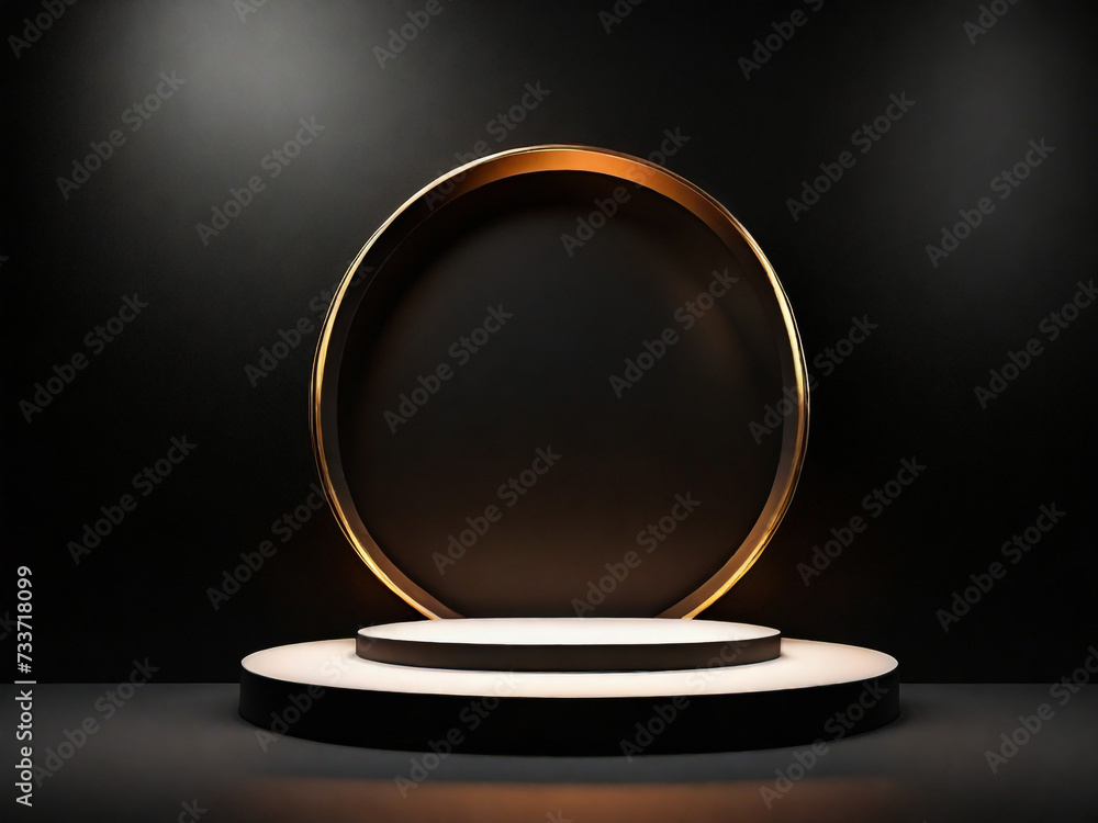 photo red light round podium and black background for mock up hd.