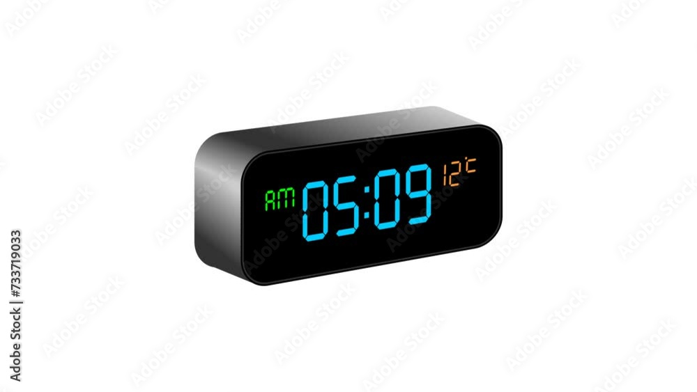 digital alarm clock ringing at 06 AM with electronic digits which ...