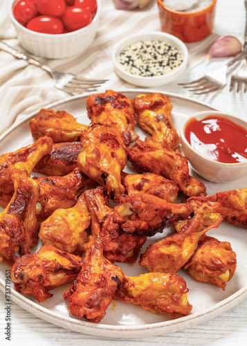 spicy crispy grilled chicken wings, top view