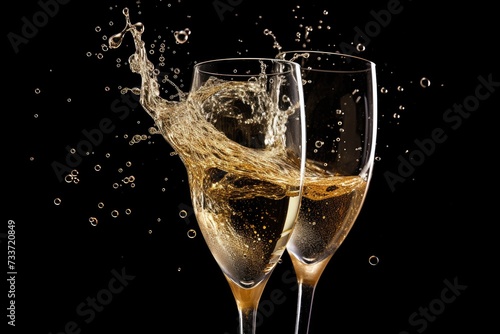 Champagne Bubbles: Rising bubbles in a freshly poured glass of champagne.