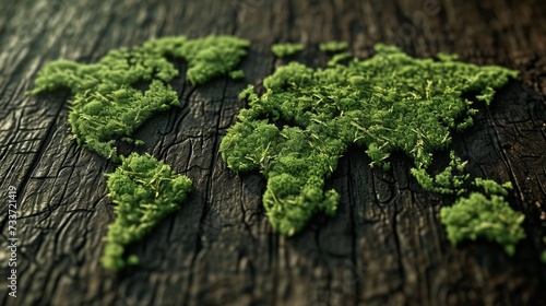 World map made of moss and grass. All continents of the green world photo