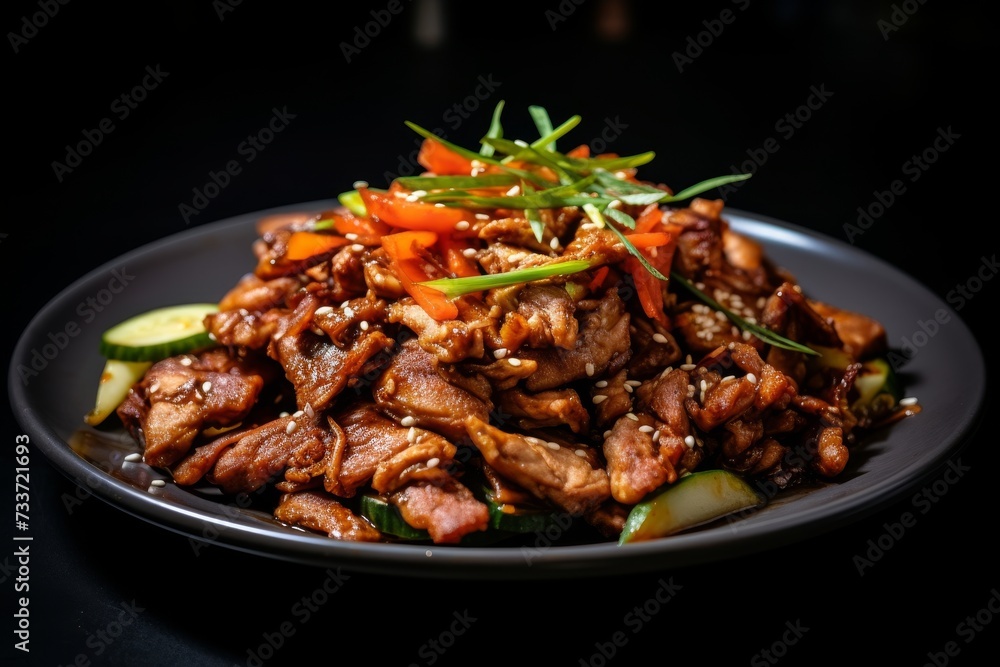 Irresistible bulgogi. delectable south korean delight featuring marinated grilled beef Irresistible bulgogi. delectable south korean delight featuring marinated grilled beef