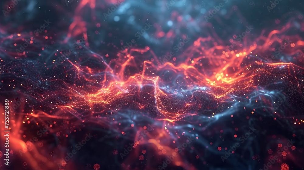 Fototapeta premium Luminous Particle Dance Abstract Background Symbolizing Digital Technology Connection
