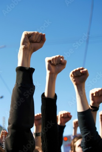 Silent Solidarity. Arms Raised in Protest for Change photo