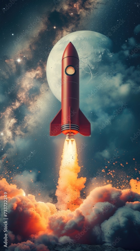 Rocket launching. Vertical background 