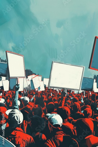 Illustration of a Roaring Protest. Massive Crowd with Blank Signs, Perfect as Background or Texture.