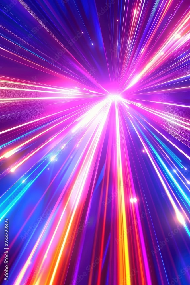 Obraz premium Speeding Neon Rays Abstract Vertical Glowing Background with Dynamic Light Lines