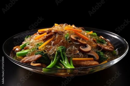 Savory japchae recipe. mouthwatering and authentic south korean stir-fried glass noodles delight