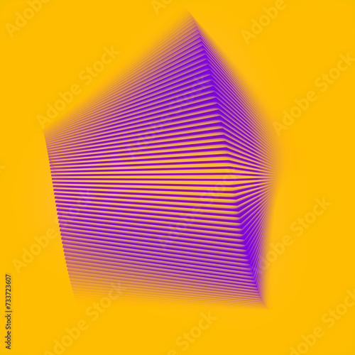 Colorful abstract digital illustration combining yellow, purple and blue hues. 3d rendering