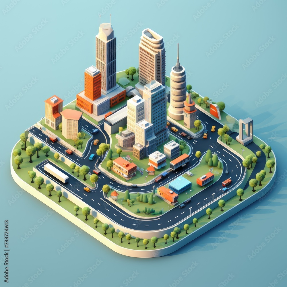 Obraz premium Isometric City Art Three-Dimensional Metropolis
