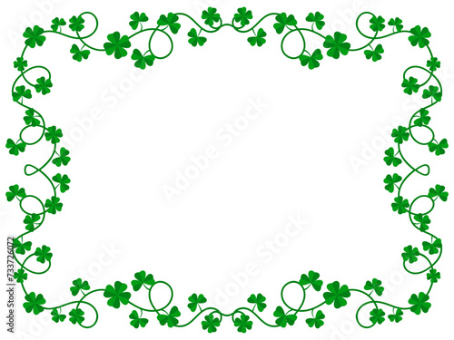 Clover leaf frame for St. Patrick's Day. Border with shamrocks with place for text. Irish holiday frame design for greeting cards, flyers and invitations. Vector illustration