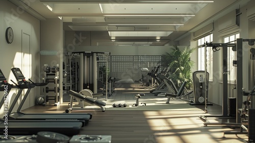 Empty fitness gym with all the necessary equipments photo
