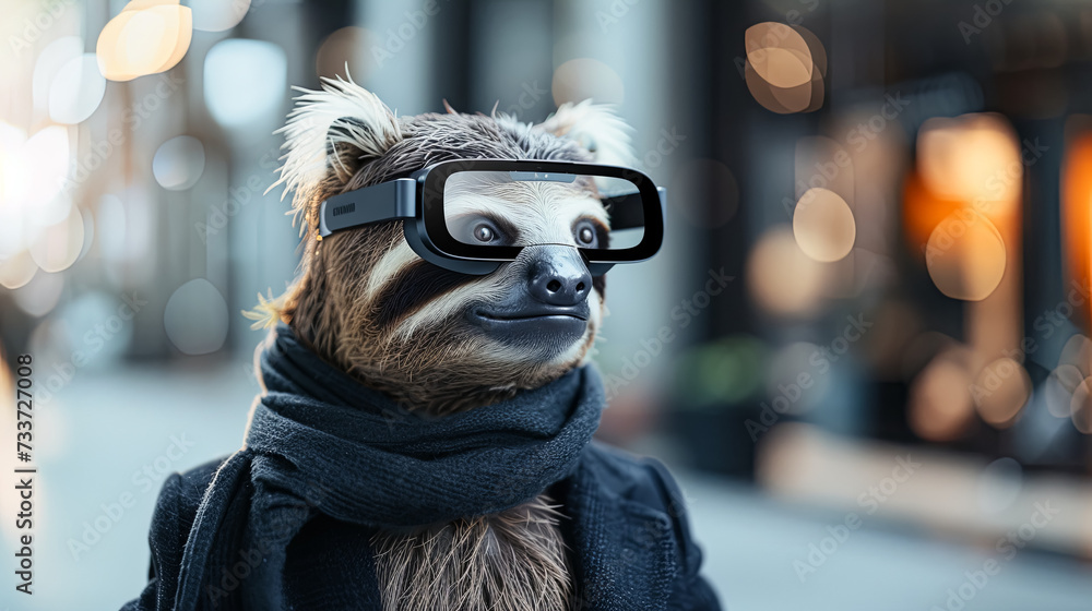 sloth with vision virtual reality sunglass solid background