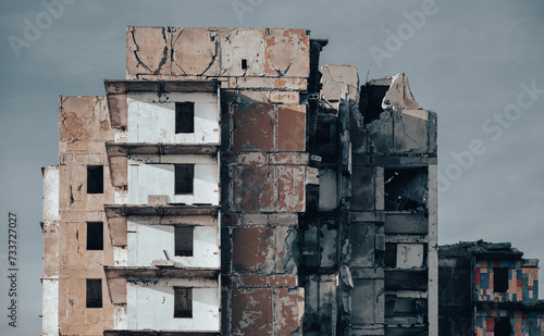 destroyed and burned houses in the city Russia Ukraine war photo