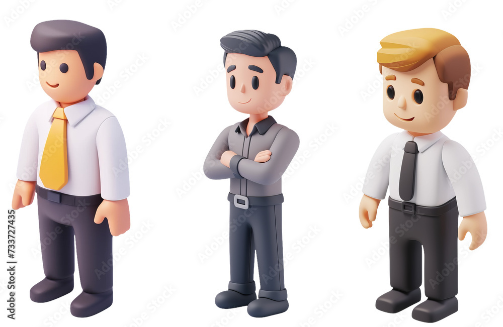 Set of 3D Cartoon Businessmen on White Background Set of 3D Cartoon Businessmen on White Background