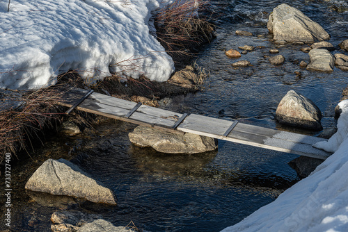 Brettersteg übder den Fluss Reuss, bei Realp, Kanton Uri, Schweiz photo