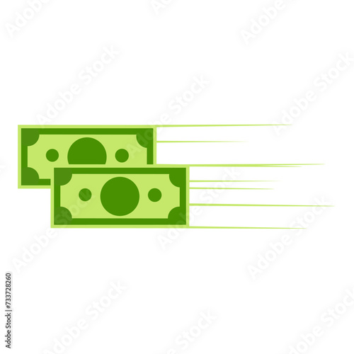 Vector icon of flying dollar banknotes with fast sign isolated on white background. Money design concept from sender to recipient. Cash, payments and financial items.