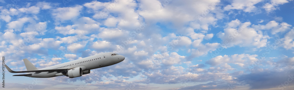Fototapeta premium Airplane flying on sky cloud background