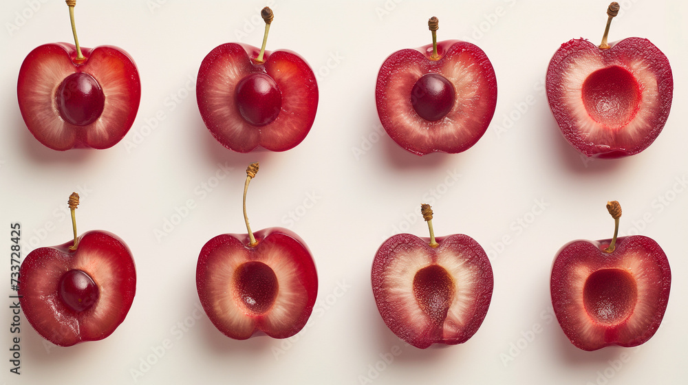 slices of cherries on white background slices of cherries on white background