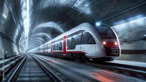 Speeding Through the Tunnel, The Blurred Rush of a Fast-Moving Train